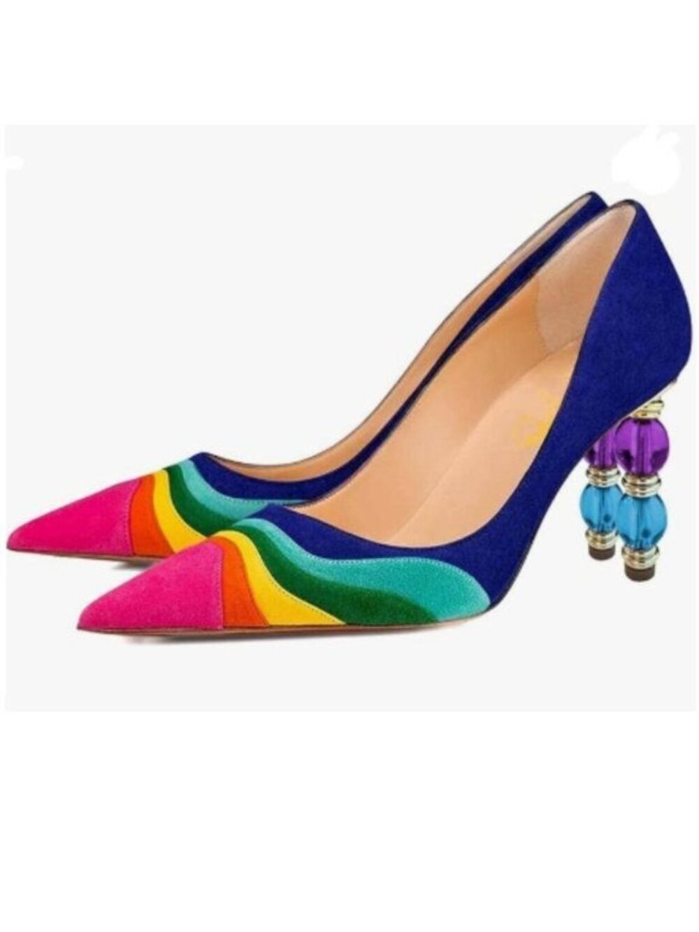 FOWT Navy-rainbow Wave Pattern Pointed Toe Slip On Party Pumps Jewelry Shoe